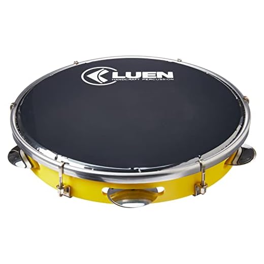 Pandeiro 10" Abs Amarelo 6 Afin Plat Inx Ferragem Cromada Pele Preta