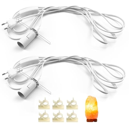 LongZYU 2 Piezas Cable para Lámpara de Sal Blanco con Interruptor y EU Enchufe Portalámparas E14 de 3,5m para Lámpara de Pie Colgante Cabecera
