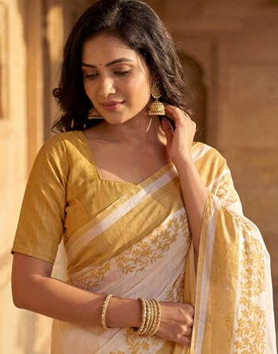Image of SIRIL Women's Printed Cotton Linen One Minute Ready to Wear Saree With Unstitched Blouse Piece