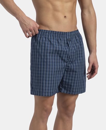 Image of Jockey 1223 Men Super Combed Mercerized Cotton Woven Checkered Boxer Shorts with Side Pocket (Pack of 2, Colors & Prints May Vary)