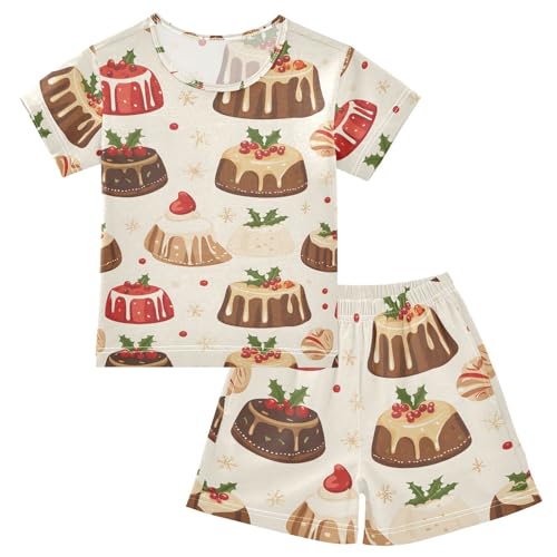 ALAZA Cake Fruit Art Pajamas Set Short Sleeve Cotton Sleepwear Summer Pjs 2 Piece 5-14Y