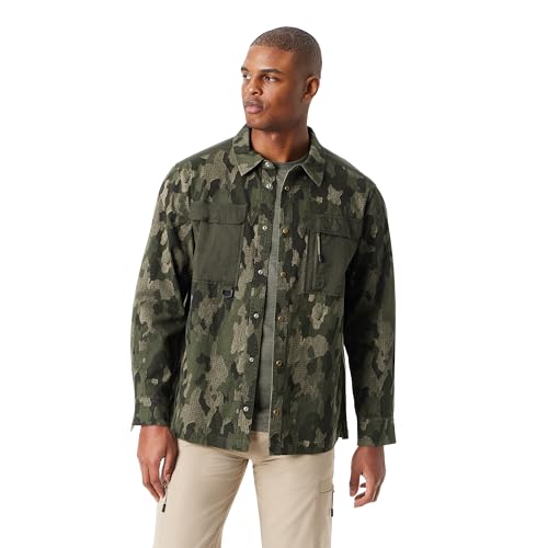 Image of BASS OUTDOOR Men's Stretch Worker Snap Front Shacket With Double Chest Pockets Standard