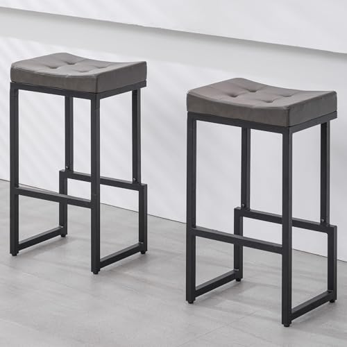 Image of FIRAVOE Bar Stools Set of 2, 28 inch Faux Leather Backless Bar Height Stools