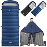 ATEPA ELEMENTS 600 ダウンバックパッキング寝袋 軽量 3-in-1 冷気対応 長方形 ワイドサイズ コンフォート温度4℃ 圧縮収納バッグ付き ハイキング キャンプ用 ブラックネイビー