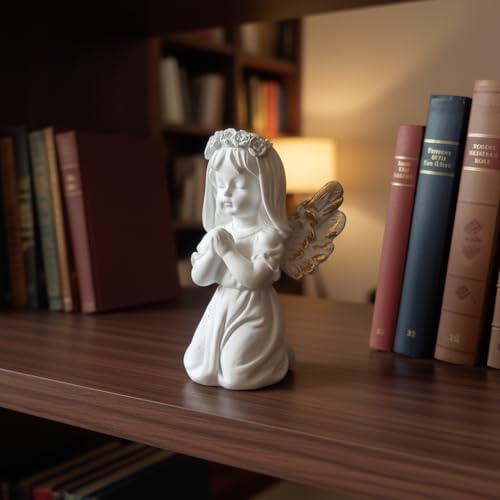 Image of Praying Baby Angel Showpiece Premium Decorative Spiritual Marble Finish Showpiece with Folding Metal Stand for Home Decor, Living Room, Office Desk