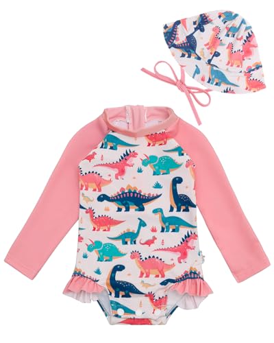 Image of babygoal Baby Girls Long Sleeve One Piece Rash Guard Swimsuit with Zipper, UPF 50+ Sun Protection