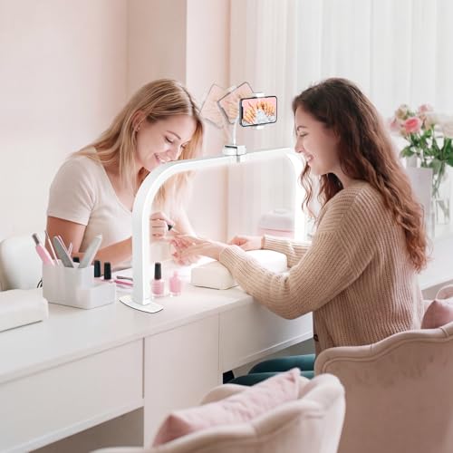 LIONVISON Lampe Demi Lune Ongles LED: 29 Pouces Pliable 3 Modes Couleur 10 Niveaux Luminosité - Éclairage Sans Ombre Faible Éblouissement pour Manucure,...