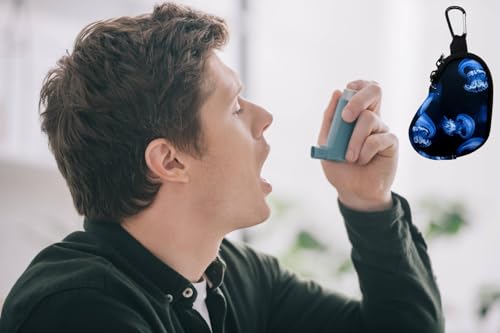 Image of Wanty Asthma Inhaler Holder Neoprene Protective Portable Carrying Bag Travel Inhaler Mini Case Sleeve for L-Shaped Inhaler, Inhaler Not Included (Jellyfish)