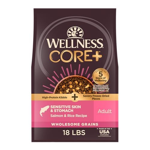 Wellness CORE+ Sensitive Skin and Stomach Adult Dry Dog Food with Freeze Dried Pieces, Wholesome...