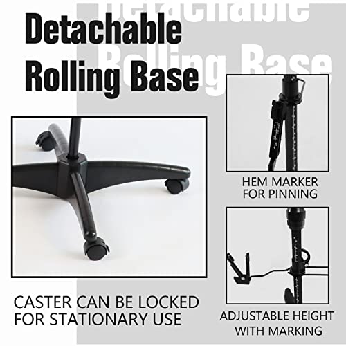 Pdm Worldwide Black Dress Form Female Mannequin Torso With Adjustable 13 Dials, Pinnable Model For Body Sewing, Detachable Metal Rolling Base, 42.5"-60" Adjustable Height For Clothing Display, Medium #TOP4