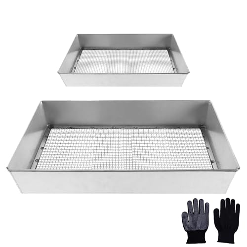 Remiawy Soil Sifter for Gardening 2 Pack Rock Sifter for Compost Dirt Sand Metal Garden Sieve Sifting Pan Tray 1/4 Mesh Soil Screen Set of 2-17.5 x 11.5 and 12 x 10 (Large and Standard)