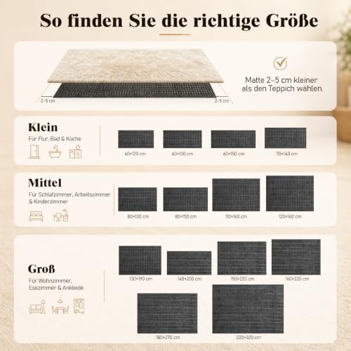 LUSEE Antirutschmatte für Teppich, PVC Teppichunterlage, 220x320cm, Schwarz – Ansicht 8