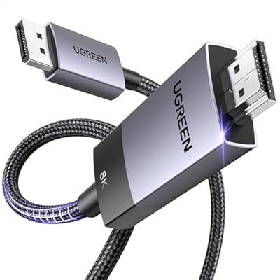 UGREEN Unidirectional DisplayPort to HDMI Cable 8K@60Hz 4K@120Hz Active DP 1.4 to HDMI 2.1 Cord HDR, Dolby, HDCP2.3, DSC1.2a, 32.4Gbps Braided 6.6FT Compatible with Monitor, Dell, HP, HDTV, AMD NVIDIA