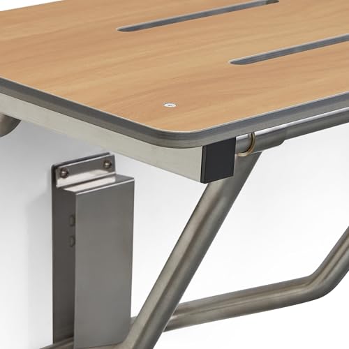 18" x 15" Teak Folding Wall Mount Shower Seat Bench, ADA Compliant by Seachrome - Image 2