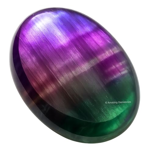 Image of Amazing Gemstone Fluorite Worry Stone and Healing Crystals - Piedra Crystal Fidget for Gift, Meditation, Calming, Relaxation, Stress Relief