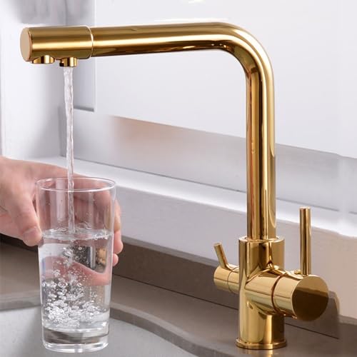 Filtro de agua de grifo de cocina de 3 vías, mezclador de boquilla giratoria de 360° para agua potable caliente y fría, filtro de grifo fácil de instalar para agua limpia y purificada en casa