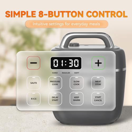 Image of CARORI 3 Qt Electric Pressure Cooker, 8-in-1 Compact Multi-Cooker with Ceramic Nonstick Pot, 700W, Saute, Slow Cook, Rice, Stew, Delay Start, Keep Warm, Gray