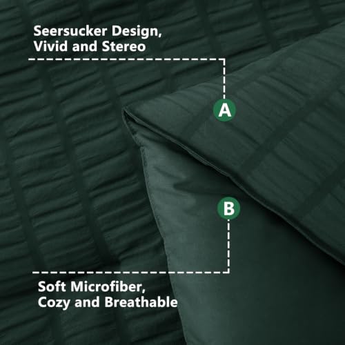 Image of HIMEET Full Size Comforter Sets - 7 Pieces Seersucker Bed in a Bag, Boho Bedding Sets for Bedroom Decor, All Season Home Essential Bed Set with Comforter, Sheets, Pillowcases & Shams, Forest Green