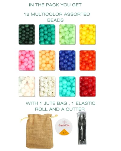 Image of Ambitieux 12 Types of Colorful 900+ pcs 8mm of Plastic Beads - Perfect for Crafting (12 Colors Sorted Beads), Multicolor