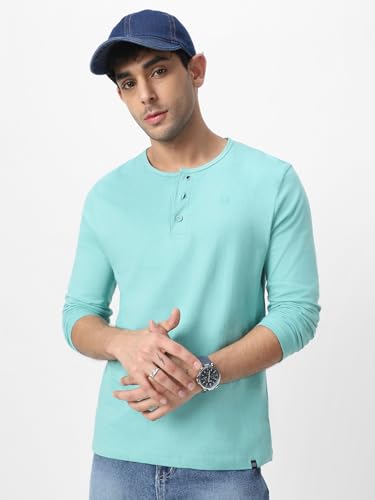 Image of Urbano Fashion Men's Solid Henley Neck Slim Fit Full Sleeve Cotton T-Shirt