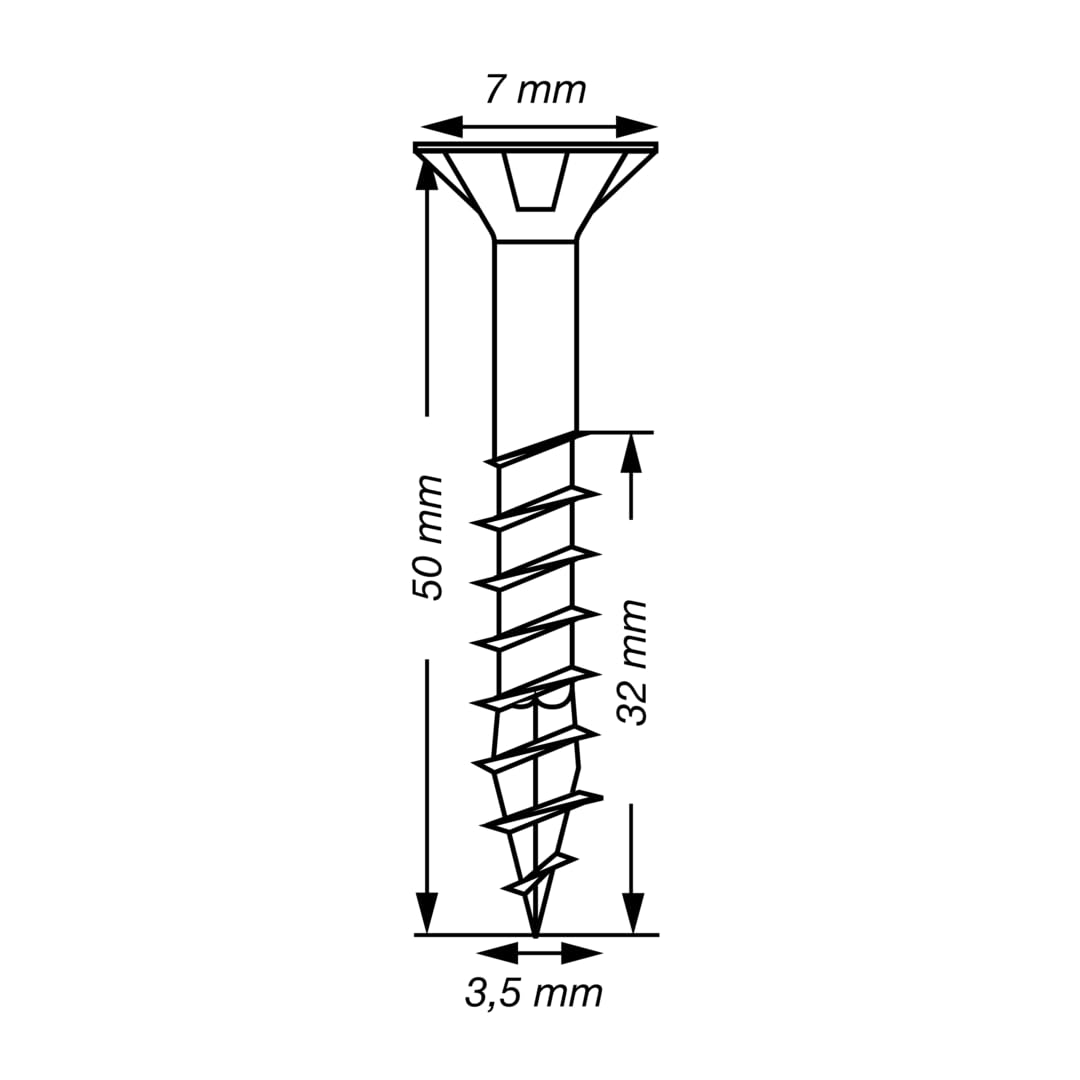 Gros plan sur la tête fraisée T-STAR plus T20 d'une vis SPAX universelle 3,5 x 50 mm.