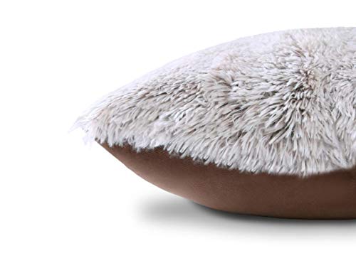 Adore 4 x Two Tone Long Pile Super Soft & Cuddly 17x17 (43x43cm) Cushion Cover (Mocha & White)