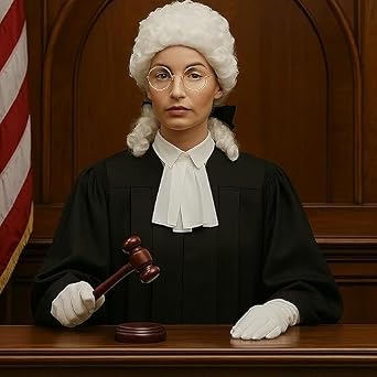 4 Pcs Judge Costume Accessories, with Wigs Glasses Wooden Hammer Gloves