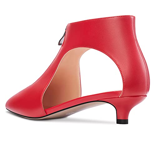 HDEUOLM Womens Low Kitten Heel Pointed Toe Pumps Slip-on Zipper Casual Cute 1.4 Inches Heels4