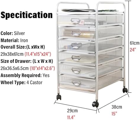 Rolling Metal Mesh File Cabinet Cart on Wheels - Slim Organizer for Makeup, Office Supplies, and Kitchen Tools - Versatile Storage with Drawers