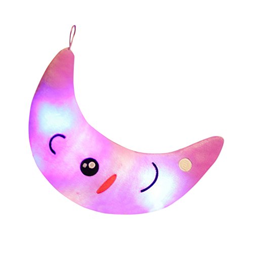 HKFV cojín mágico con iluminación led, con distintas formas, cambia de color, 7 colores, suave, decoración para el hogar, Moon Purple, 38CMX38CM