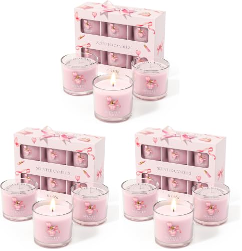 Image of CHILLFLAME Pink Candles, Scented Candle Gift Set for Stress Relief, 6 Votive Candles for Women and Men, Birthday Candle Gifts for Women, Candles Gifts for Women (Pink, 14 oz) (Pack of 3)