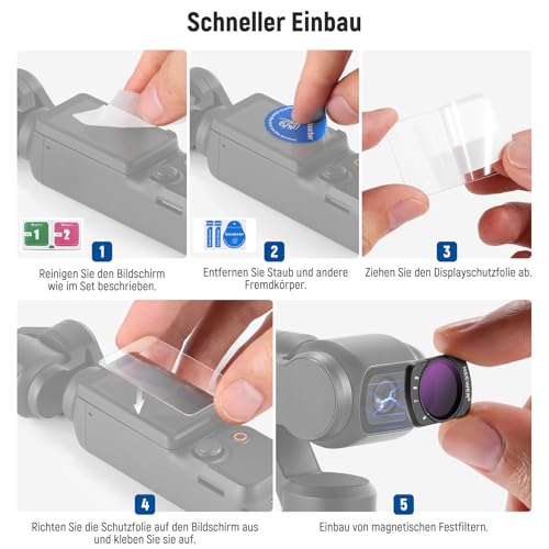 NEEWER Variables ND 2-32 & 64-512 Set kompatibel mit DJI Osmo Pocket 3 / Pocket 4 / Xtra Muse, Neutraldichtefilter für Action Kameras mit begrenzter Blendenstufe & 2 Displayschutzfolien als Zubehör