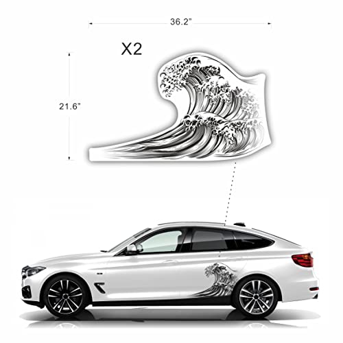 H2 Decal Japanese Wave Decals For Car | Transparent Film, Easy To Wrap And Remove, Best Fit For White Color Vehicles | Side Large Decal For Sedan, Truck, Suv | Graphic Design For Rams, Ford, Jeep, Aesthetic Car Accessories Personalized For Car Decor #TOP1