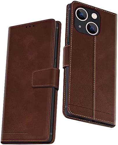 Étui portefeuille iPhone 14 Plus GUMMMY en cuir marron avec fentes cartes