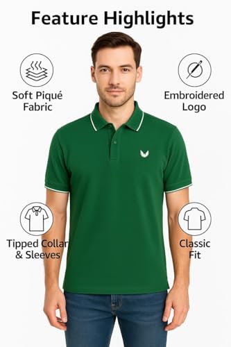 Image of Mens Pique Polo T-Shirt | Cotton Rich, Smart Fit Polo with Embroidered Logo | Casual & Sports Wear | Polo T-Shirt for Men
