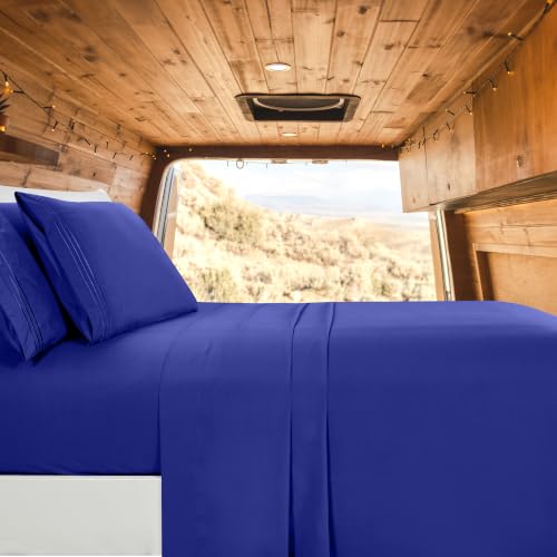 Image of Elegant Comfort Luxury 1500 Premium Hotel Quality Microfiber 4-Piece Sheet Set - Wrinkle Resistant, All Around Elastic Fitted Sheet, Deep Pocket up to 16 inch, RV Short Queen, Royal Blue