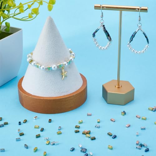CREATCABIN 320Pcs 2 Hole Tila Beads Half Tila Beads 8 Colors Glass Seed Bulk Rectangle Mix Metallic Colour Mini Opaque Flat Loose Spacer for Craft Bracelet Necklace Earring Jewelry Making - Image 4