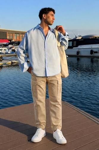 Image of Louis Philippe Men's Relaxed Straight fit Cuffed Bottom Hem for Jog & Travel Friendly with Multi Usage Pockets Casual Trouser