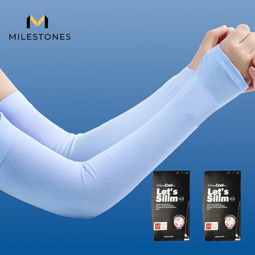 Image of MILESTONES. /Arm Sleeves for Men & Women UV Protection Hand Sleeves /Sun Protection Sleeves for Men & Women for Running, Hand Cover Arm Sleeves for Bike Riding Free Size