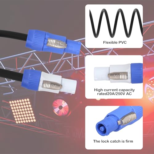 Image of 3 Pin PowerCon Power Cable AC PowerCon Input to Output 12AWG Power Extension Cable Fits for Stage Light,LED Screen Beam Moving Head Light, Audio Video Equipment and More (3.05M /10FT)
