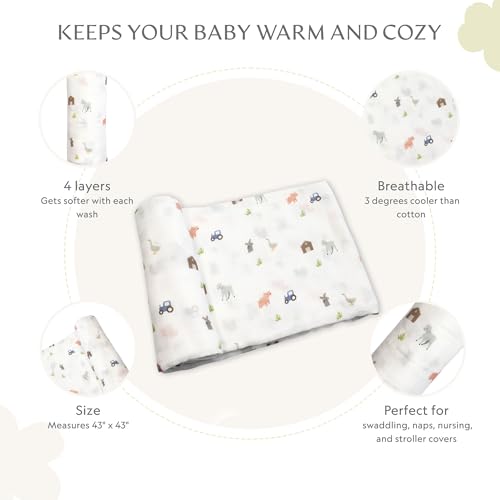 Image of Muslin Baby Swaddle - Breathable Receiving Blankets for Newborn Baby, 70% Viscose derived from Bamboo, 30% Spandex, Imported