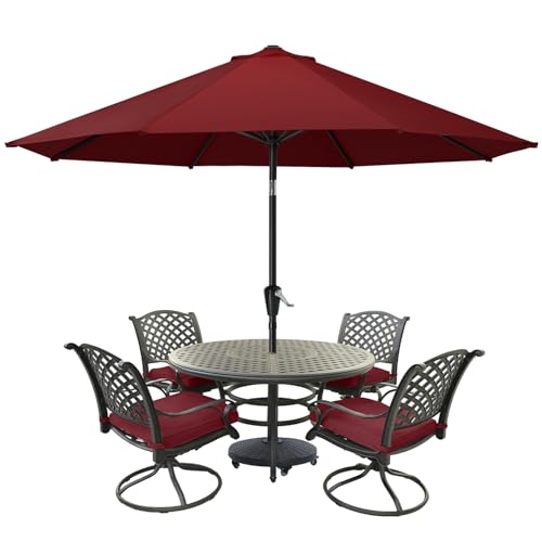MASTERCANOPY 10FT Patio Umbrella with Push Button Tilt and Crank, Outdoor Market Umbrella with 8 Sturdy Ribs, UV Protection & Waterproof for Garden, Deck, Backyard, Pool (Burgundy)