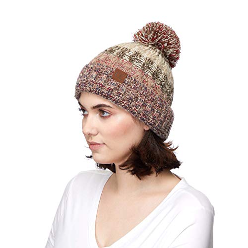 C.c Women's Winter Slouchy Knitted Hat Cable Knit Pom Beanie Hat (Beige) #TOP3