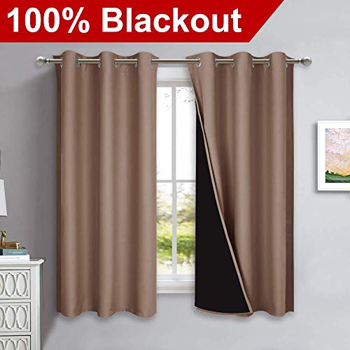 Image of NICETOWN Total Blackout Panels for Nursery, Super Soft, Heavy Duty and Thick Window Treatment Curtains 63 inches Long with Black Lined for Basement, (1 Pair, Cappuccino, 42 inches Wide Each Panel)