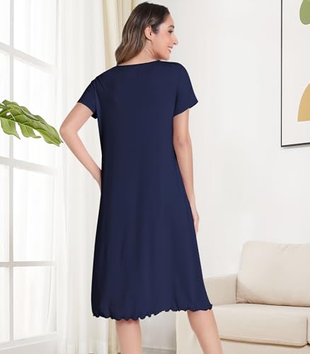 Image of NACHILA Bamboo Viscose Nightgown for Women Short Sleeve Crew Neck Sleepwear