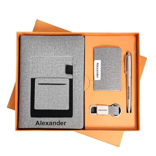 Image of Personalised 4 in 1 Corporate Gift Set which Includes Diary,Keychain, Metal Pen & Card Holder. Gift Set for Employee of The Month,Personalised Diary Corporate Gift for Clients.