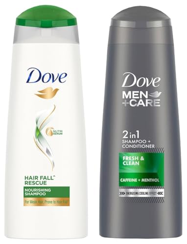 Image of Dove Men+Care Fresh & Clean 2in1 Shampoo+Conditioner, 180 ml & Dove Hair Fall Rescue Shampoo For Weak Hair, 180 ml
