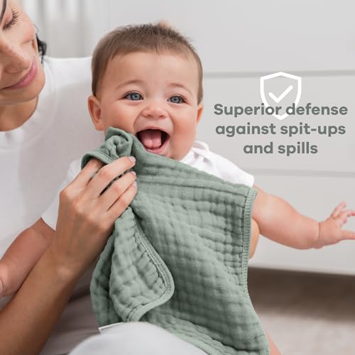 Image of Comfy Cubs Muslin Burp Cloths 20 inch x 10 inch, Pack of 10 - Large, 6-Layer, Ultra Absorbent 100% Cotton for Baby Drool and Messes - Soft, Safe & Gentle Baby Burp Cloths for Boys & Girls - Fern