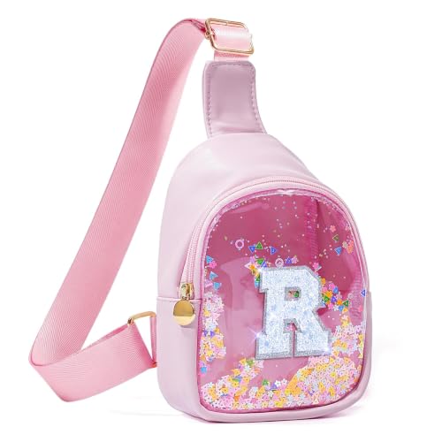 COSHAYSOO Pink Toddler Little Girls Purse 2 3 4 5 6 7 Year Old Kids Sling Bag Initial Crossbody Pouch, Birthday Thanksgiving Party Favor Gifts for Daughter Granddaughter Niece Girl Friend Letter R