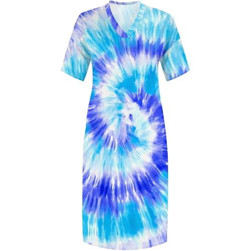 Image of SUZONANA Plus Size Dresses for Curvy Women Maxi Dress Tie Dye Oversized Summer Outfits Short Sleeve Long Casual Sundresses 5XL